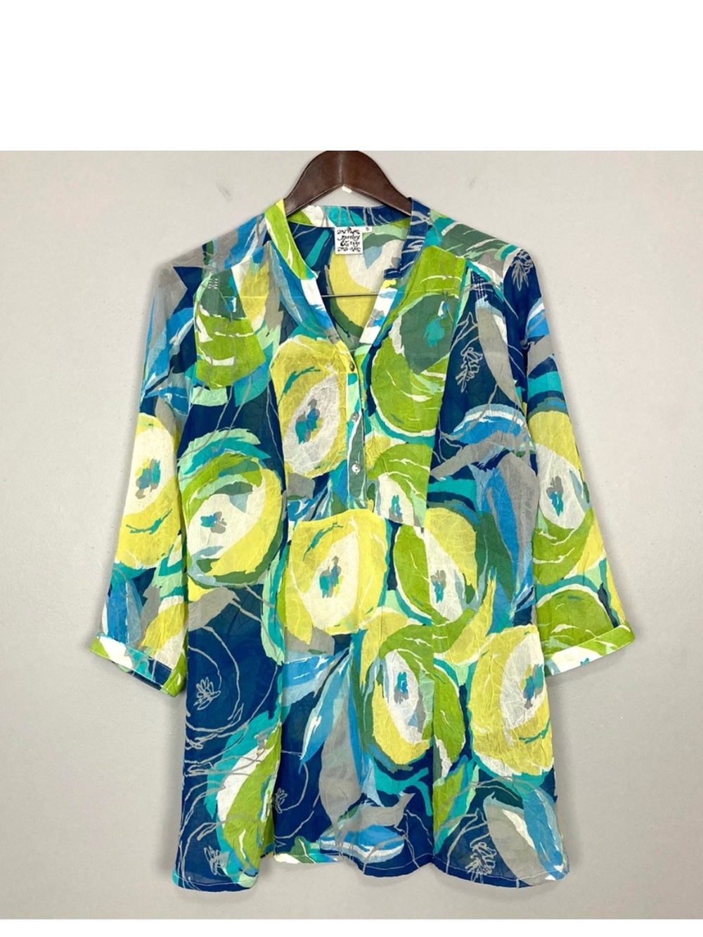 Parsley & Sage Crinkle Chiffon Tunic Top Women’s Size S Art to Wear Colorful